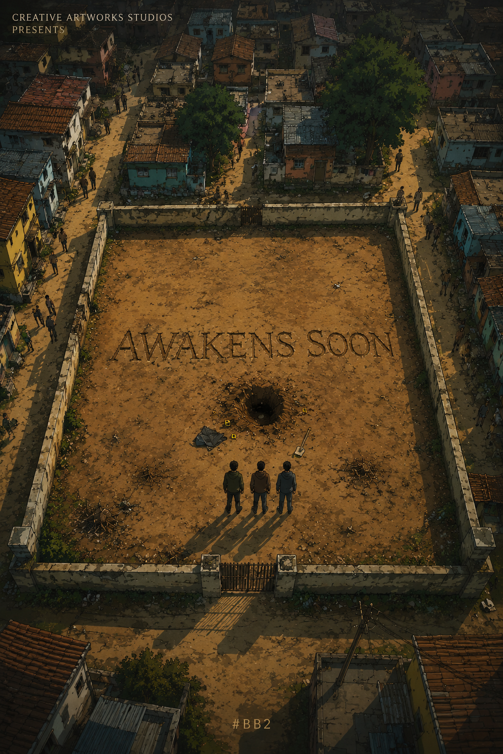 Awakens Soon — top-down village campaign artwork